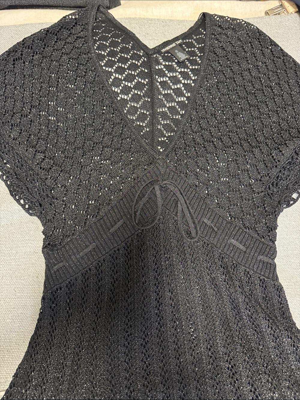 Vintage Vivienne Tam Black Crochet Lace Knit Top size 3